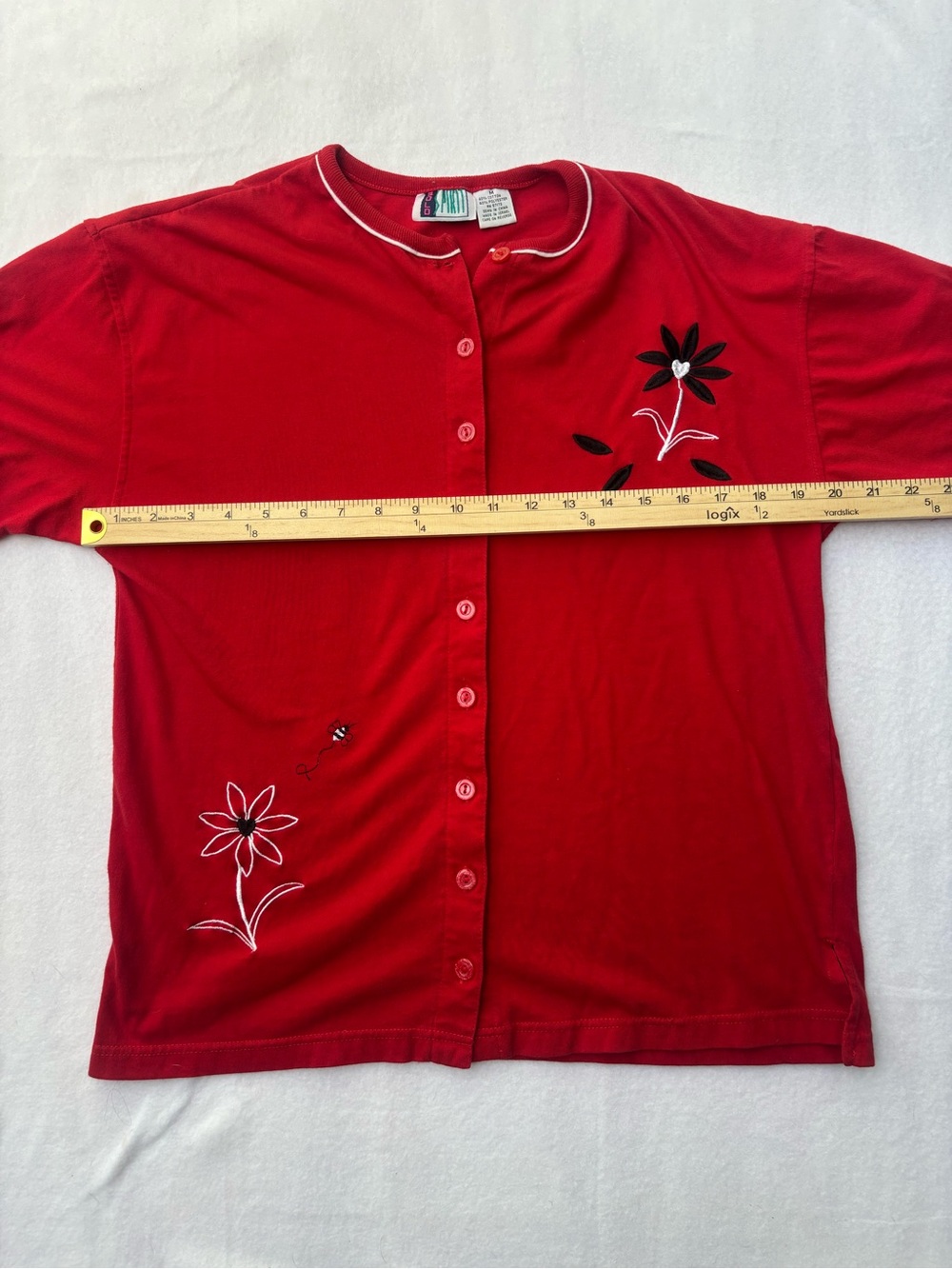 VINTAGE Bold Spirit Red Floral Button-Front Womens Top - Picture 5 of 9